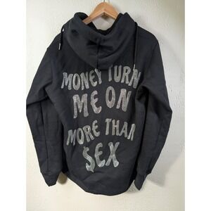 "I Can't Love You" Hooded Rhinestone Sweatshirt Size M Heavyweight Black